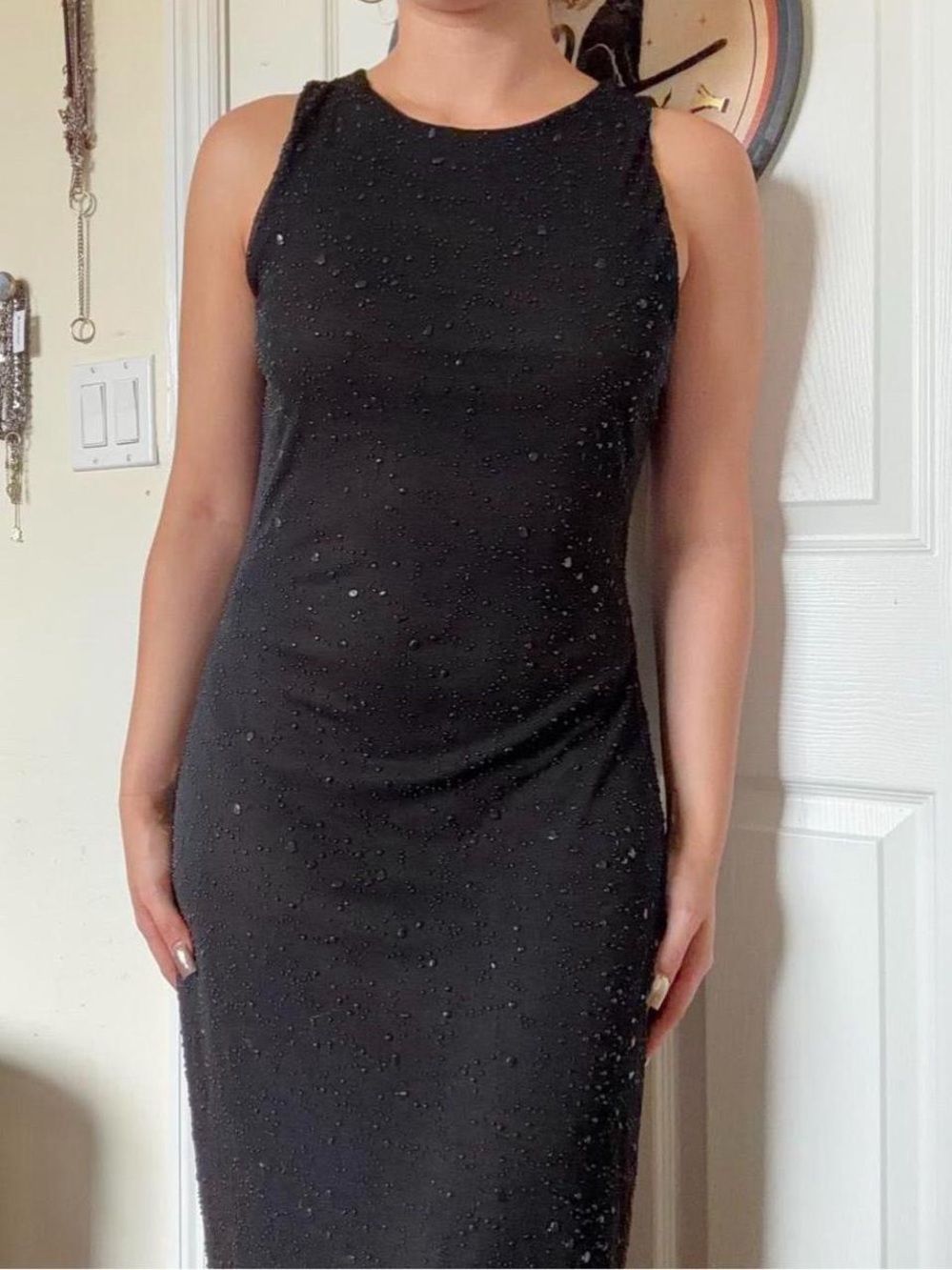 Sleeveless Black Beaded Maxi Dress